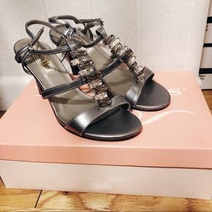 Dressy Jeweled Open Toed Strappy Grey Heel